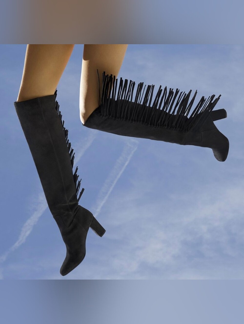 LONGCHAMP Paris fringe Over Knee Suede Boots 38